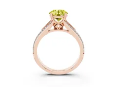 Fancy Yellow Round Cut Diamond Split Shank Pavé Engagement Ring Set in Rose gold with Prong-Set Center Stone