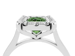 Fancy Green Emerald Cut Diamond Cluster Halo Solitaire Ring Set in White gold with Prong Setting