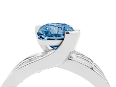 Fancy Blue Radiant Cut Diamond Solitaire Ring Set in White gold with Channel Set Split Shank and Tension Prongs