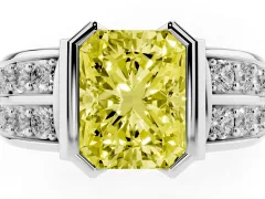 Fancy Yellow Radiant Cut Diamond Wide Channel Set Band Ring Set in White gold with Bezel Setting