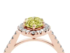Fancy Yellow Marquise Cut Diamond Halo Pavé Engagement Ring Set in Rose gold with Prong Setting