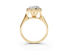 Heart Cut Diamond Halo Solitaire Engagement Ring Set in Yellow gold with Square Band and Prong Setting