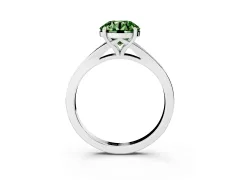 Fancy Green Round Cut Diamond Solitaire Ring Set in Silver with Pavé Accent Band and Classic Prong Setting