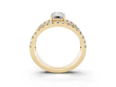 Emerald Cut Diamond Split Shank Pavé Solitaire Ring Set in Yellow gold with Open Shank Design