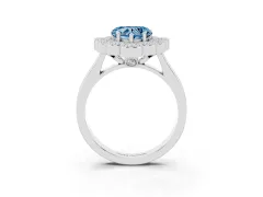 Fancy Blue Heart Cut Diamond Cluster Halo Ring Set in Silver with Milgrain Bezel Accents and Plain Band