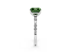Fancy Green Asscher Cut Diamond Solitaire Engagement Ring Set in Silver with Round Pavé Band and Prong Setting