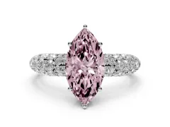 Fancy Pink Marquise Cut Diamond Pavé Band Solitaire Ring Set in White gold with Close-Set Accent Stones and Prong Setting
