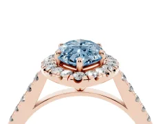 Fancy Blue Marquise Cut Diamond Halo Pavé Engagement Ring Set in Rose gold with Prong Setting