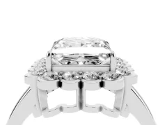 Princess Cut Diamond Halo Cluster Engagement Ring Set in Platinum with Solitaire Band and Prong Setting