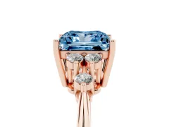 Fancy Blue Princess Cut Diamond Cluster Ring Set in Rose gold with Plain Band and Prong Setting