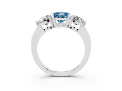 Fancy Blue Round Cut Diamond Three-Stone Ring Set in Silver with Prong Setting and Plain Band