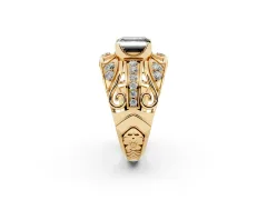 Fancy Black Asscher Cut Diamond Art Deco Ring Set in Yellow gold with Pavé Split Shank