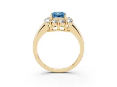 Fancy Blue Radiant Cut Diamond Halo Cluster Engagement Ring Set in Yellow gold with Polished Band and Prong Setting