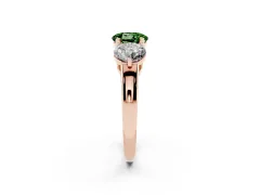 Fancy Green Round Cut Diamond Three-Stone Ring Set in Rose gold with Prong Setting and Plain Band