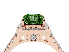 Fancy Green Radiant Cut Diamond Halo Engagement Ring Set in Rose gold with Pavé Band and Prong-Set Center