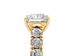 Princess Cut Diamond Solitaire Ring Set in Yellow gold with Cut-Down Micro Pavé Band and Prong Setting