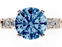 Fancy Blue Round Cut Diamond Five-Stone Prong Set Engagement Ring Set in Rose gold with Channel Band