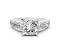 Princess Cut Diamond Solitaire Ring Set in Platinum with Cut-Down Micro Pavé Band and Prong Setting