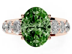Fancy Green Oval Cut Diamond Pavé Engagement Ring Set in Rose gold with Prong Setting