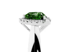 Fancy Green Heart Cut Diamond Halo Solitaire Engagement Ring Set in Platinum with Square Band and Prong Setting
