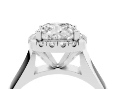 Cushion Cut Diamond Halo Solitaire Engagement Ring Set in Platinum with Square Band and Prong Setting
