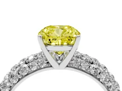 Fancy Yellow Cushion Cut Diamond Pavé Band Solitaire Ring Set in Silver with Close-Set Accent Stones and Prong Setting