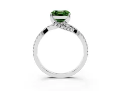 Fancy Green Asscher Cut Diamond Twist Pavé Solitaire Engagement Ring Set in White gold with Prong Setting