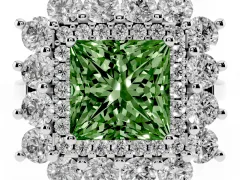 Fancy Green Princess Cut Diamond Floral Double Halo Ring Set in Platinum with Round Petals