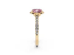 Fancy Pink Princess Cut Diamond Solitaire Ring Set in Yellow gold with Pavé Band and Floral Prong Setting