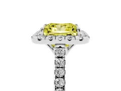 Fancy Yellow Princess Cut Diamond Pavé Halo Engagement Ring Set in White gold with Pavé Band and Prong Setting