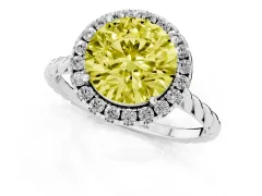 Fancy Yellow Round Cut Diamond Halo Ring Set in Silver with Plain Twisted Band