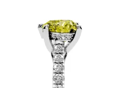 Fancy Yellow Heart Cut Diamond Solitaire Ring Set in Silver with Brilliant Pavé Band and Prong Setting