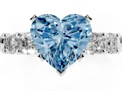 Fancy Blue Heart Cut Diamond Five-Stone Prong Set Engagement Ring Set in Silver with Channel Band