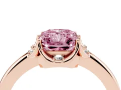 Fancy Pink Radiant Cut Diamond Round Cluster Halo Ring Set in Rose gold with Solitaire Band and Prong Setting