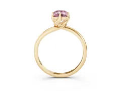 Fancy Pink Emerald Cut Diamond Solitaire Engagement Ring Set in Yellow gold with Classic Plain Band