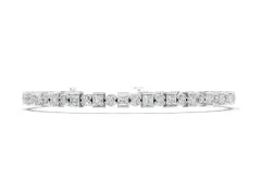 Round and Princess Cut Diamond Tennis Bracelet Set in Silver with Alternating Bezel and Prong Settings