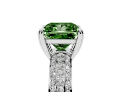 Fancy Green Princess Cut Diamond Solitaire Ring Set in Platinum with Multi-Row Round Pavé Band and Prong Setting