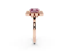 Fancy Pink Asscher Cut Diamond Cluster Halo Ring Set in Rose gold with Milgrain Bezel Accents and Plain Band