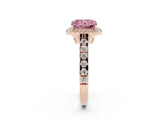 Fancy Pink Radiant Cut Diamond Halo Engagement Ring Set in Rose gold with Pavé Band and Prong-Set Center