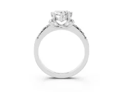 Heart Cut Diamond Three-Stone Pavé Ring Set in Silver with Prong Setting