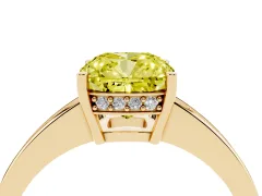 Fancy Yellow Cushion Cut Diamond Pavé Band Prong Set Solitaire Ring Set in Yellow gold