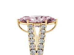 Fancy Pink Marquise Cut Diamond Split Shank Pavé Engagement Ring Set in Yellow gold with Prong-Held Center Stone