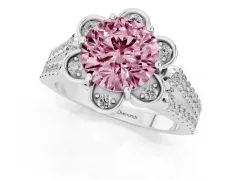 Fancy Pink Round Cut Diamond Floral Halo Split Shank Engagement Ring Set in Silver with Pavé Shank
