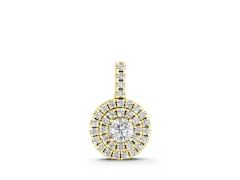 Round Double Halo Diamond Pendant Set in Yellow gold with Prong Setting