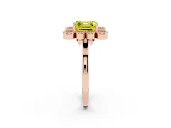 Fancy Yellow Asscher Cut Diamond Cluster Halo Ring Set in Rose gold with Milgrain Bezel Accents and Plain Band