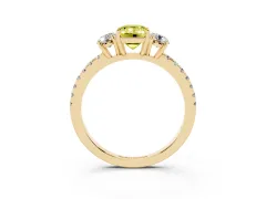 Fancy Yellow Emerald Cut Diamond Three-Stone Ring Set in Yellow gold with Pavé Band and Graduated Sides