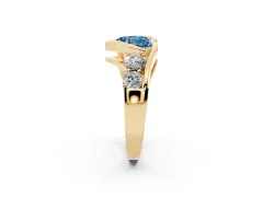 Fancy Blue Heart Cut Diamond Bezel Bypass Ring Set in Yellow gold with Round Accents