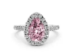 Fancy Pink Pear Cut Diamond Halo Pavé Engagement Ring Set in Silver with Prong Setting