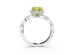 Fancy Yellow Princess Cut Diamond Halo Twist Band Solitaire Ring Set in Silver with Prong-Set Center Stone