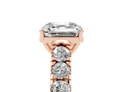 Asscher Cut Diamond Solitaire Ring Set in Rose gold with Cut-Down Micro Pavé Band and Prong Setting